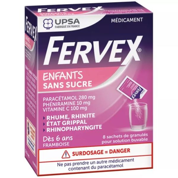 Fervex Enfants granulés, sans sucre - Boite de 8 sachets