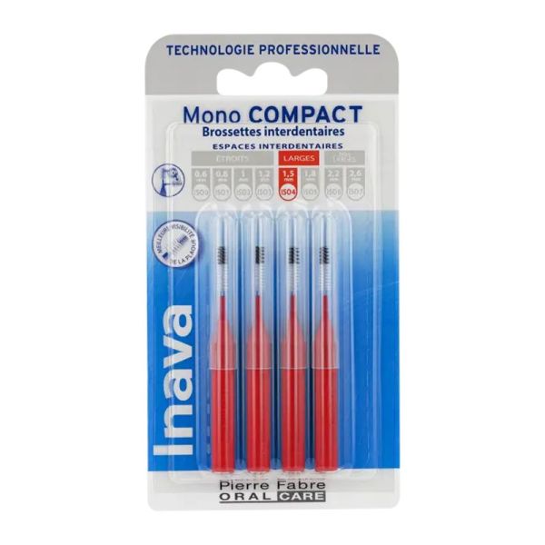 INAVA Brossettes MONO COMPACT Rouges 1.5mm ISO4 - Espaces Interdentaires Larges - Bte/4
