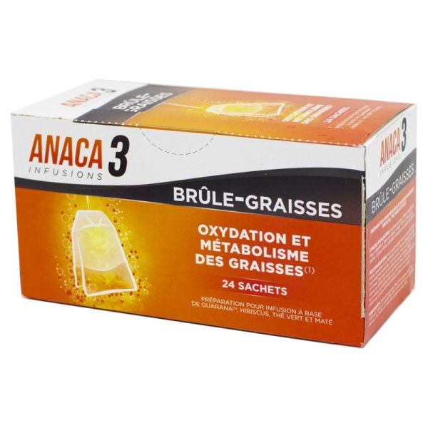 ANACA 3 Infusion Brûle Graisses 24 Sachets - Guarana, Hibiscus, Thé Vert, Maté