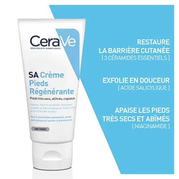 CERAVE SA Crème Pieds Régénérante 88ml - Pieds très Secs, Abîmées, Rugueux