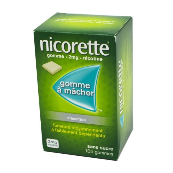 Nicorette 2 mg classique, sans sucre - 105 gommes à mâcher