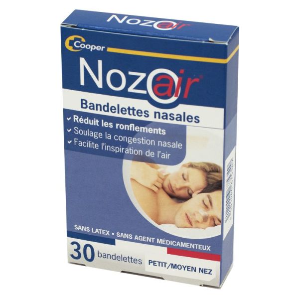 NOZOAIR 30 Bandelettes Nasales Adhésives - Ronflements, Inspiration d' Air, Congestion Nasale