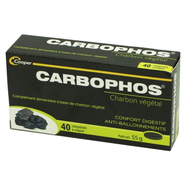 CARBOPHOS Charbon Végétal 40 Comprimés à Croquer - Confort Digestif, Anti-Ballonnements