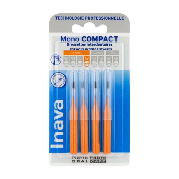 Brossettes MONO COMPACT Oranges 1.2mm ISO3 - Espaces Interdentaires Etroits - Bte/4