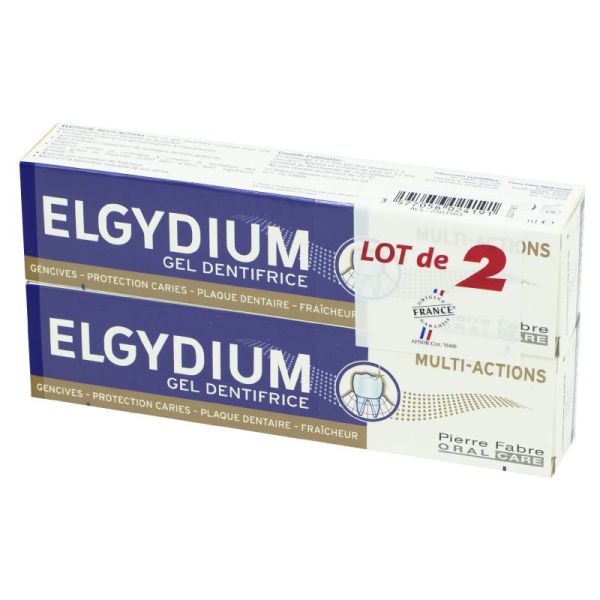 ELGYDIUM MULTI ACTIONS lot de 2x 75ml Gel Dentifrice