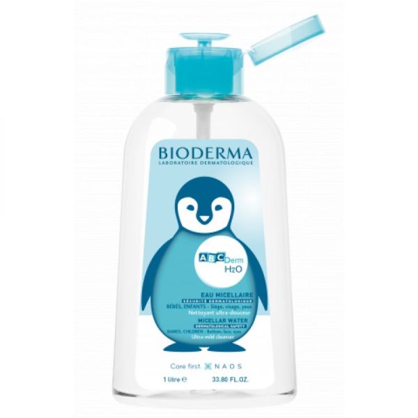 BIODERMA ABCDerm H2O Solution Eau Micellaire 1 Litre sans Rinçage - Nettoyant Dermo Breveté Visage