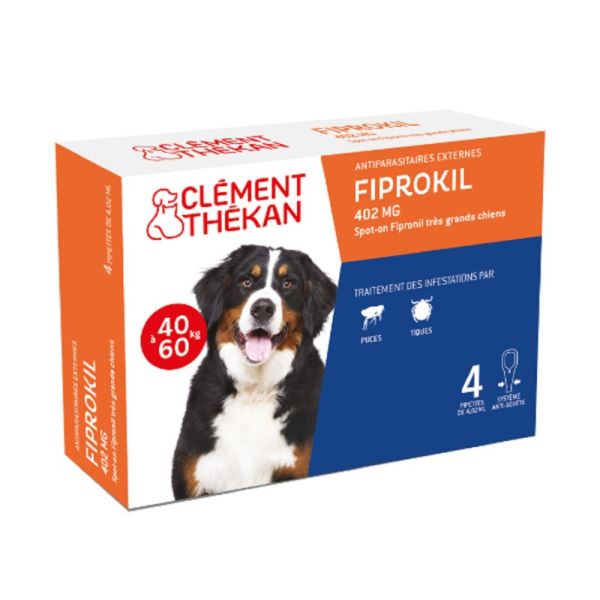 FIPROKIL XL CHIEN 40 à 60kg Fipronil 402mg Pipettes 4x 4.02ml - Spot-On Antiparasitaires