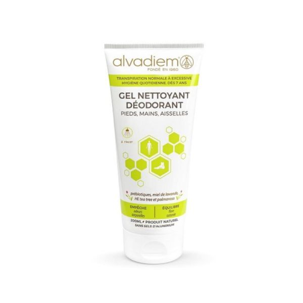 ALVADIEM Gel Nettoyant Déodorant 200ml - Transpiration Normale à Excessive - Pieds, Corps, Aisselles