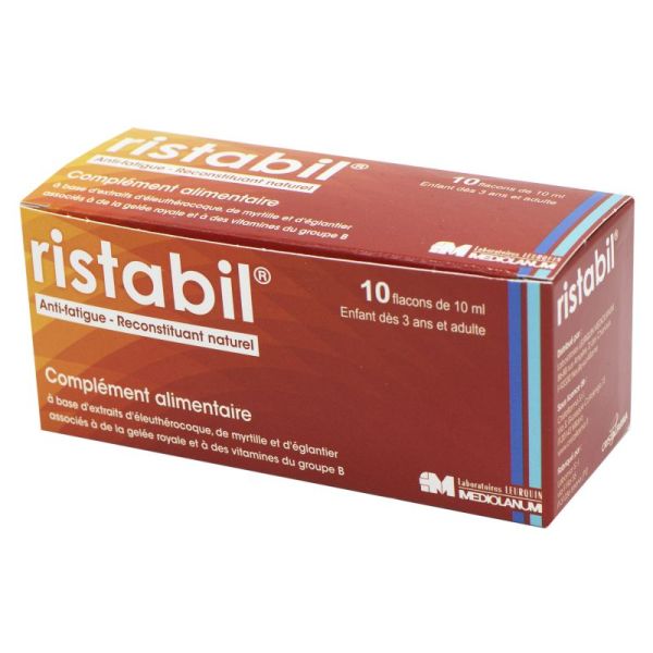 RISTABIL Solution Buvable 10x 10ml - Complément Alimentaire Anti Fatigue, Reconstituant Naturel