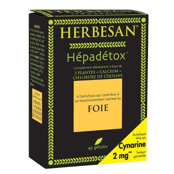 HEPADETOX Foie 45 Gélules - Complément Alimentaire Artichaut (Cynarine 2mg) Chardon Marie, Fumeterre