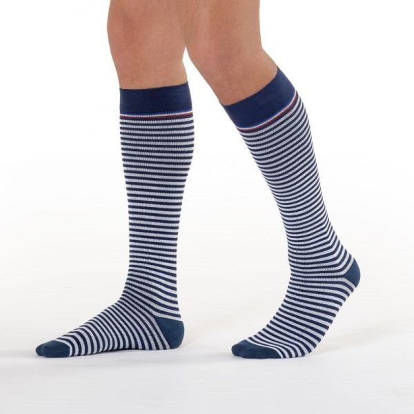 SIGVARIS STYLES MOTIFS MARINIERE Chaussettes MARINE BLANC - Chaussette de  Contention Homme - Classe 2