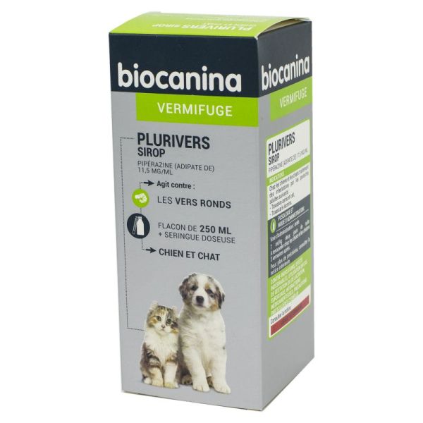 BIOCANINA PLURIVERS Sirop 250ml Vermifuge - Solution Buvable Anti Parasitaire pour Chiens et Chats