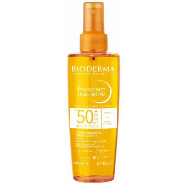 PHOTODERM Huile Bronz Invisible SPF50+ 200ml - Peaux Sensibles - Visage, Corps, Cheveux