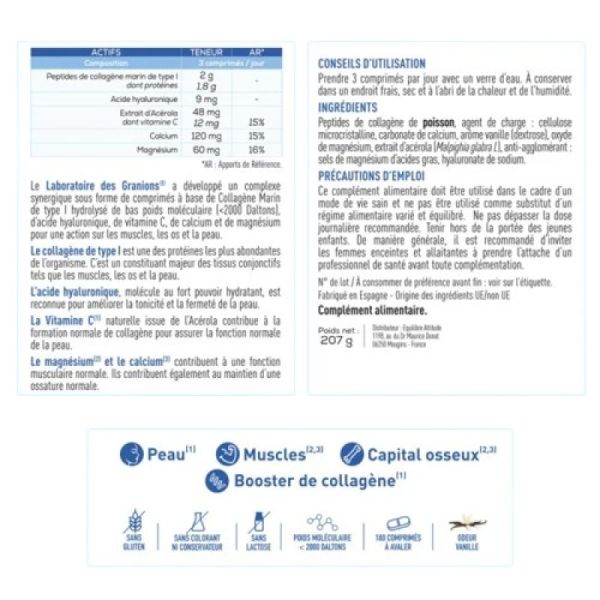 GRANIONS - Collagène marin - Format éco 2 mois - bte/180 comprimés