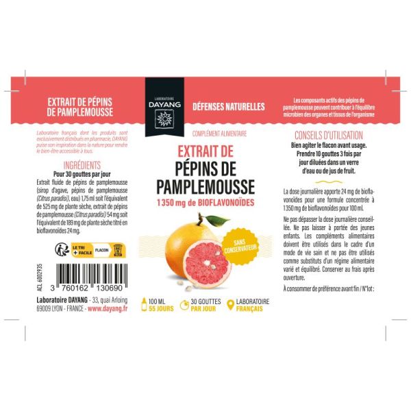 DAYANG Extrait de Pépins de Pamplemousse 100ml - Défenses naturelles, Immunité