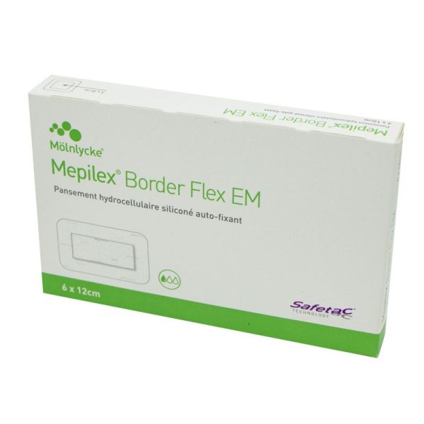 MEPILEX BORDER FLEX EM 6 x 12cm - Bte/10 - Pansement Hydrocellulaire Siliconé Extra Mince