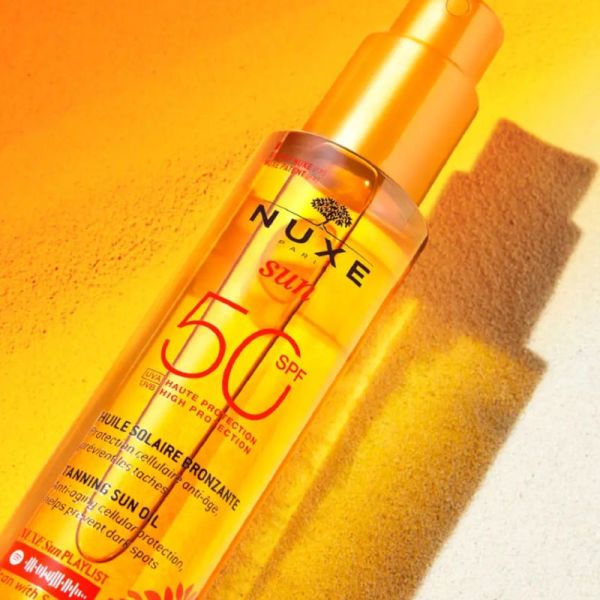 NUXE SUN Huile Solaire Bronzante SPF50 150ml - Protection UVA UVB Visage et Corps