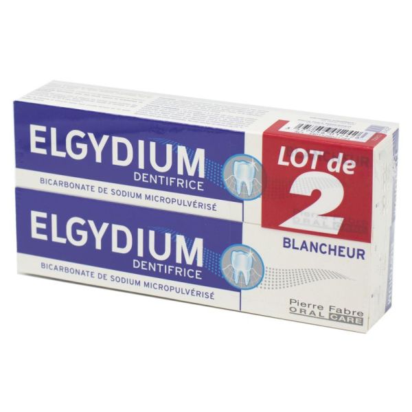 ELGYDIUM BLANCHEUR Lot 2 Dentifrice Bancheur au Bicarbonate (2x 75ml)