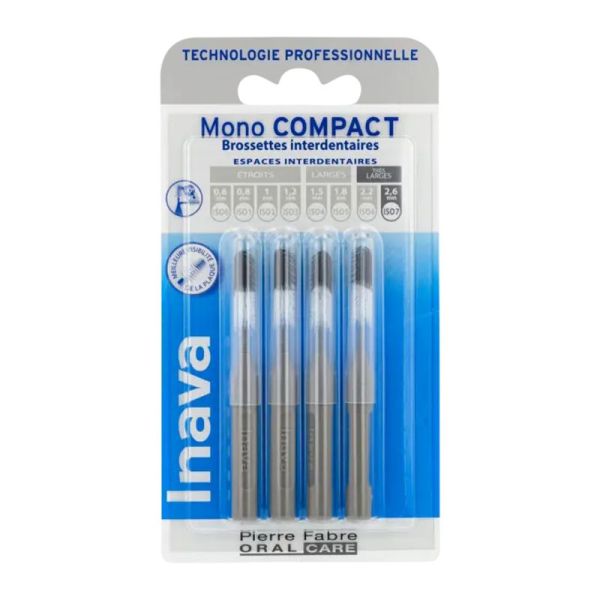 Brossettes MONO COMPACT Grises 2.6mm ISO7 - Espaces Interdentaires Très Larges - Bte/4