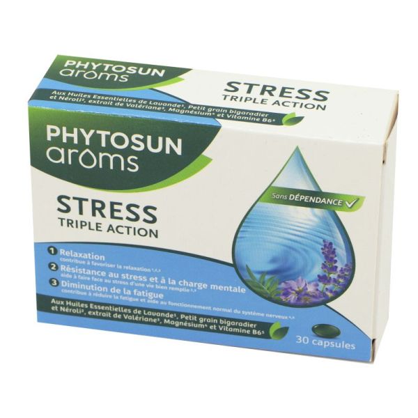 PHYTOSUN AROMS Stress Triple Action 30 Capsules - Relaxation, Résistance au Stress, Diminution de la Fatigue