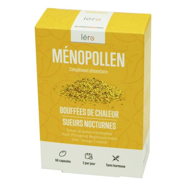 LERO MénoPollen sans Hormone - Ménopause, Bouffées de Chaleur, Sueurs Nocturnes - Bte/60 Capsules