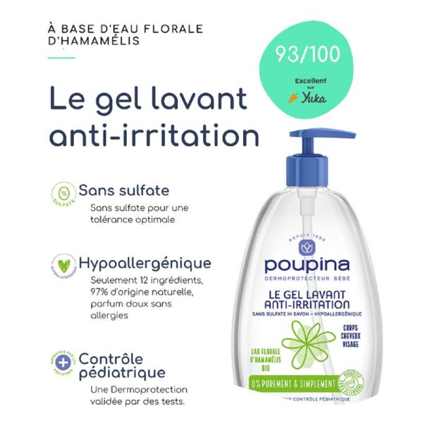 POUPINA Le Gel Lavant Anti Irritation 485ml - Corps, Cheveux, Siège