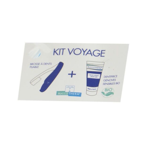 BUCCOTHERM BIO Kit de Voyage : 1 Gel Dentifrice Gencives Sensibles Certifié BIO (25ml) + 1 Brosse à