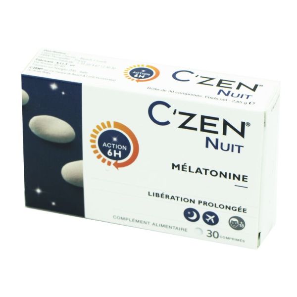 C'ZEN NUIT 30 Comprimés - Mélatonine, Libération Prolongée, Action 6 Heures