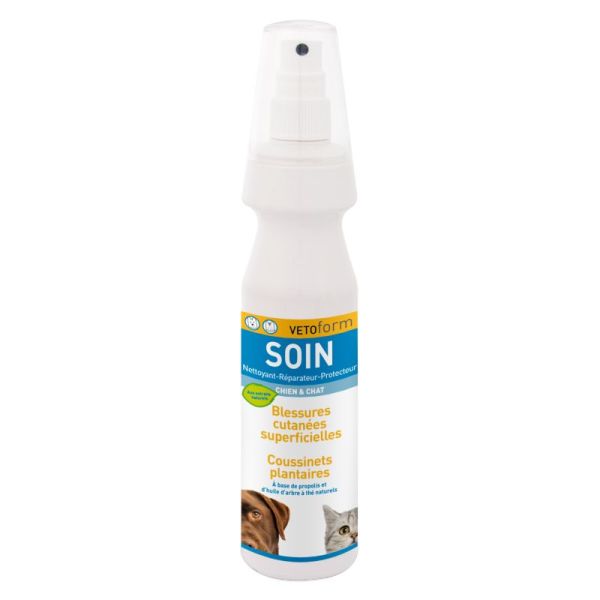 VETOFORM Soin Nettoyant Réparateur Protecteur Chat Chien 150ml - Blessure Cutanée, Coussinets