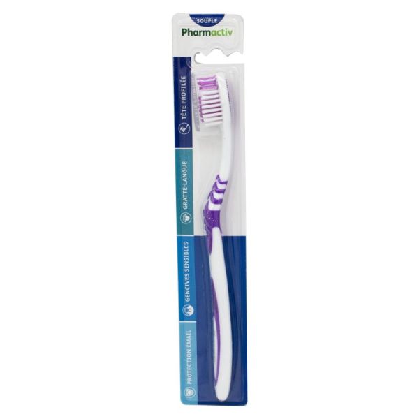 PHARMACTIV La Brosse à Dents Souple ADULTE - Tête Profilée, Gratte-Langue - Bte/1