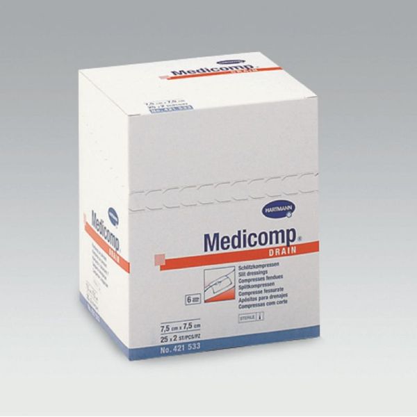 MEDICOMP Drain 10 x 10 cm Compresse en Non Tissé Stérile 30 Grammes, 6 Epaisseurs - Trachéotomie