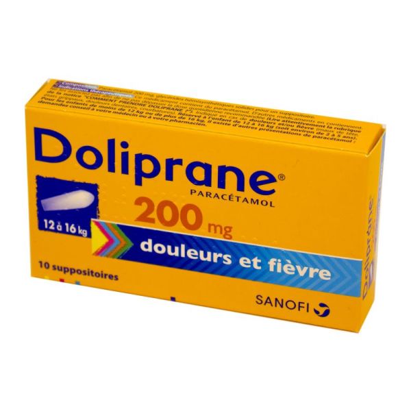 Doliprane 200 mg, 10 suppositoires