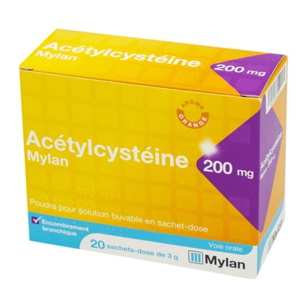 Acétylcystéine Mylan 200 mg, poudre pour solution buvable, 20 sachets