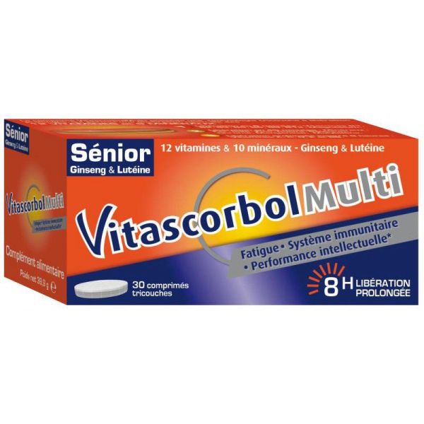 VITASCORBOL Multi Senior - Complément Alimentaire à Base de Ginseng et Lutéine - Fatigue, Système Im