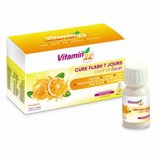 VITAMIN'22 Cure Flash 7 Jours - 7 Unidoses de 30ml - Coup de Fouet, Vitalité