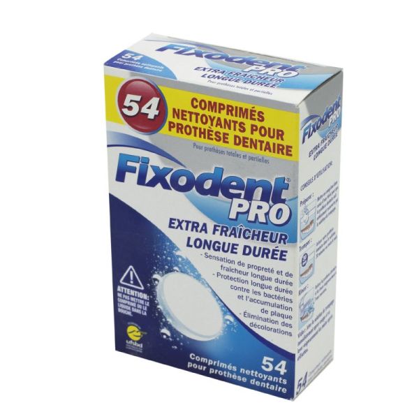 FIXODENT Pro Comprimés Nettoyants Bte/54 - Pour Prothèse Dentaire - Extra Fraîcheur Longue Durée