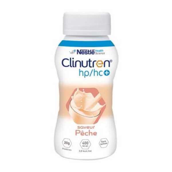 CLINUTREN HP/HC+ Pêche - Complément Nutritionnel 400 Kcal Sans Lactose - Lot de 4 Bouteille/200ml