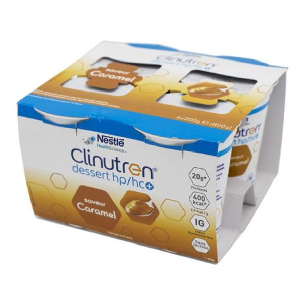 CLINUTREN DESSERT HP/HC+ Caramel - Complément Nutritionnel 400 Kcal - 4x Cup/200g