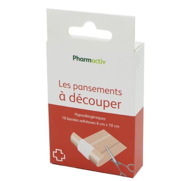 PHARMACTIV Les Pansements à Découper - 10 Bandes Adhésives 6 x 10 cm