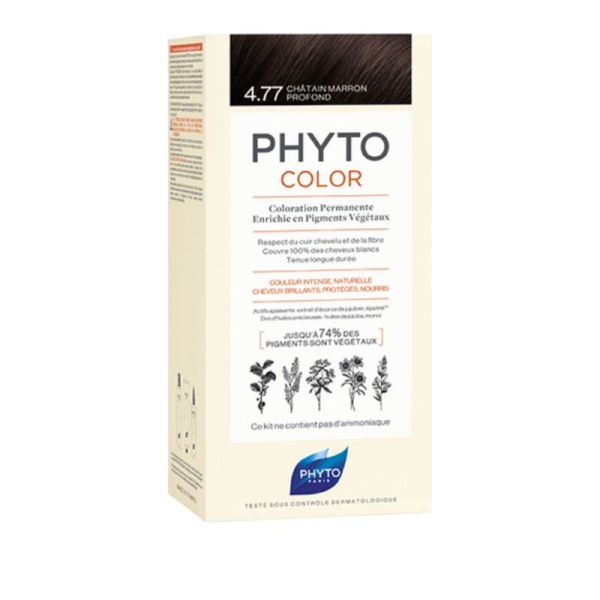 PHYTOCOLOR 4.77 Chatain Marron Profond - Kit de Coloration Permanente Enrichie en Pigments Végétaux