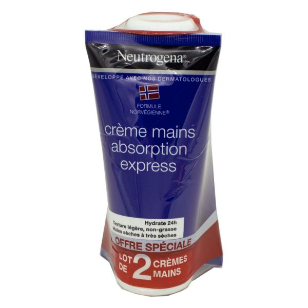 NEUTROGENA Crème Mains Absorption Express Lot de 2x 75ml - Formule Norvégienne Mains Sèches à très Sèches