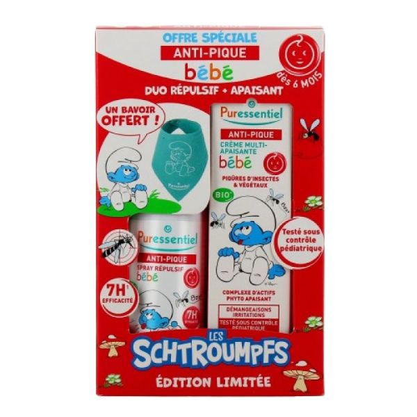 PURESSENTIEL - ANTI PIQUES SCHTROUMPF- BEBE - DUO REPULSIF + APAISANT + BAVOIR OFFERT