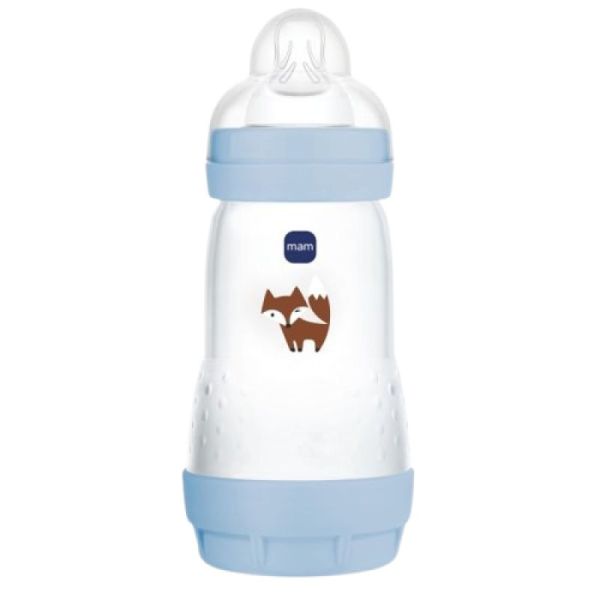 MAM Biberon Easy Start Anti Colique 260ml BLEU renard - 2 Mois et + Tétine Débit 2 Moyens