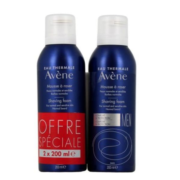 AVENE MEN, Mousse à Raser 200ml - lot de 2 - Peaux Normales et Sensibles, Barbes Normales - Sans Alcool