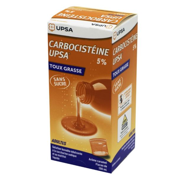 Carbocistéine 5% Adultes UPSA Solution buvable édulcorée sans sucre 200 ml