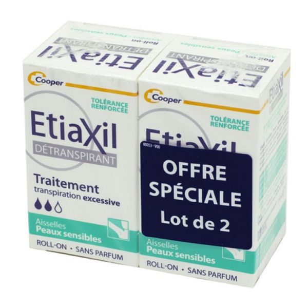 ETIAXIL Détranspirant Traitement Aisselles Peaux Sensibles Lot de 2x 15ml - Transpiration Excessive