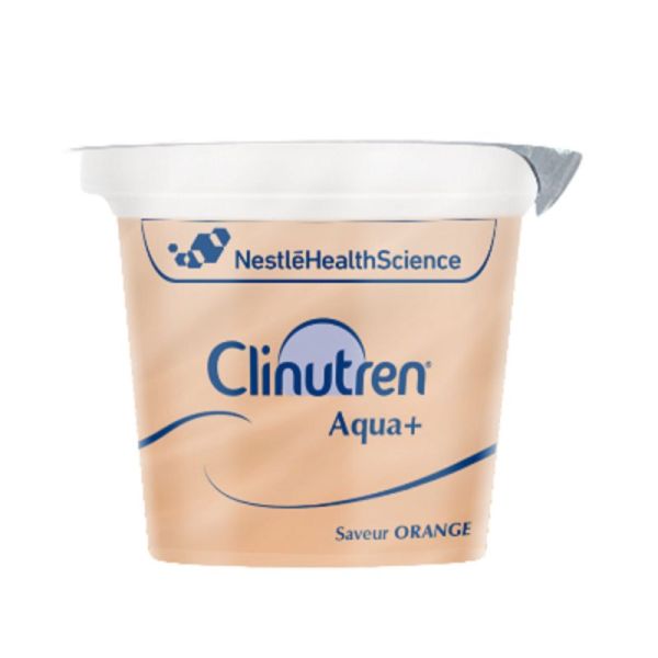CLINUTREN Aqua + Orange - Eau Gélifiée Aromatisée - Troubles de la Déglutition - 4x Cup/125g