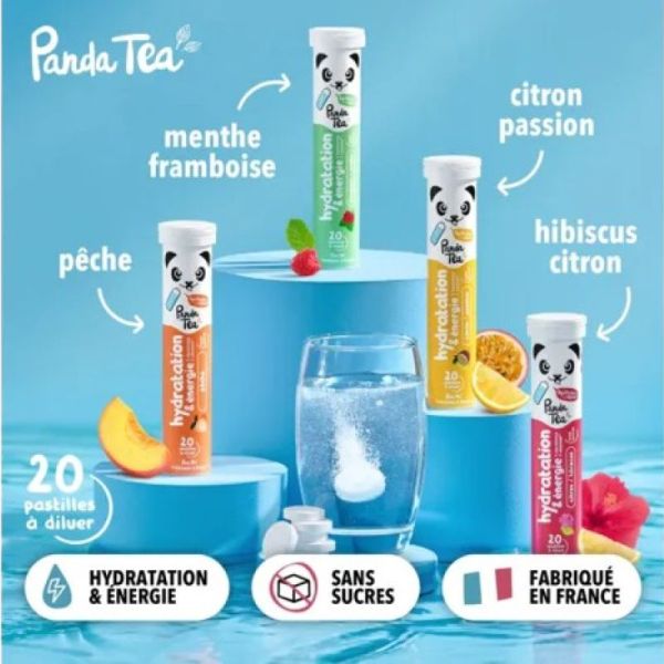 PANDA TEA -  HYDRATATION & ÉNERGIE FRAMBOISE MENTHE 20 PASTILLES SANS SUCRES