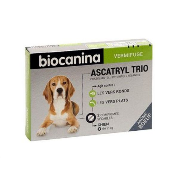 BIOCANINA ASCATRYL TRIO VERMIFUGE Chiens - Bte/2 comprimés - Vers Ronds, Vers Plats