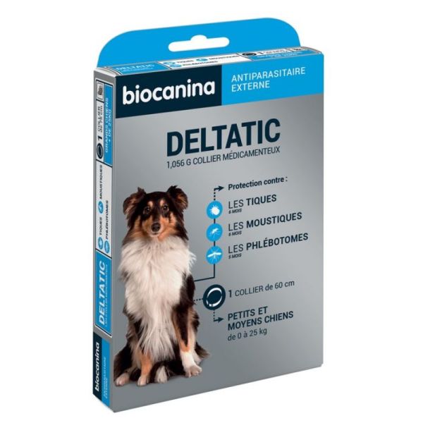 BIOCANINA - Deltatic, Antiparasitaire - 1,056g Collier Médicamenteux de 60 cm - Petits et Moyens chiens de 0 à 25 Kg
